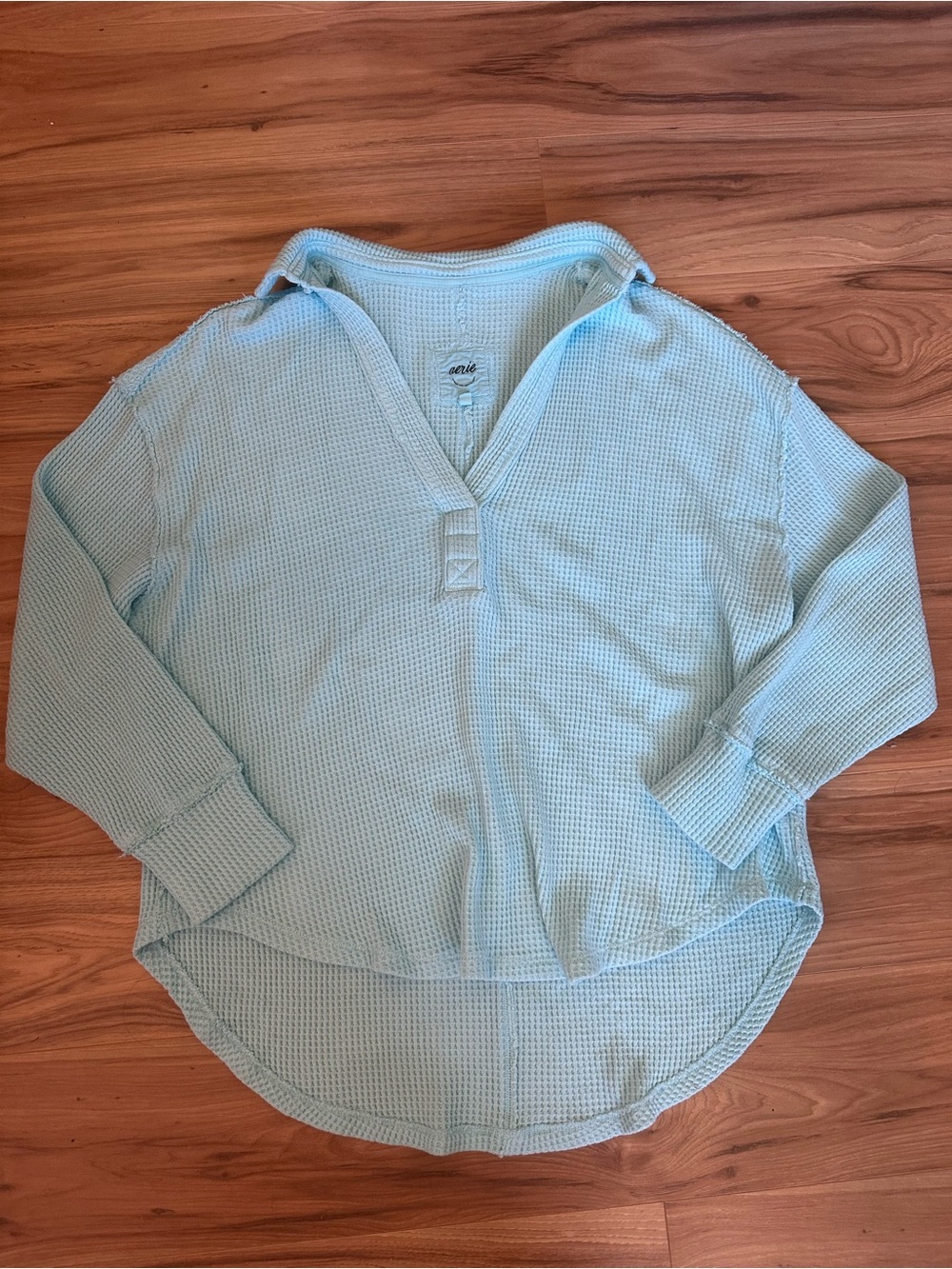 Light Blue Waffle Knit  Pullover with collar